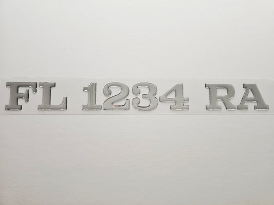 Registration Numbers Domed Decals Stickers (Set) Font 15